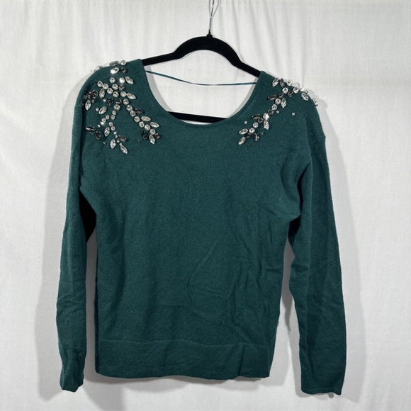 NWT‎ CHARTER CLUB [ Small ] 100% Cashmere Embellished Two-Way Sweater Green - Picture 2 of 15